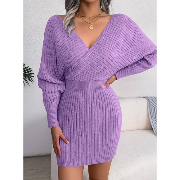 Black Rib-Knit Sweater Dress - Picture 9 of 9